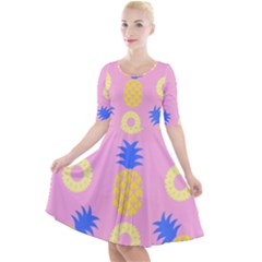 Pop Art Pineapple Seamless Pattern Vector Quarter Sleeve A-line Dress by Sobalvarro