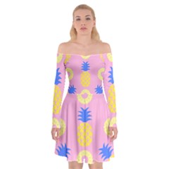 Pop Art Pineapple Seamless Pattern Vector Off Shoulder Skater Dress by Sobalvarro