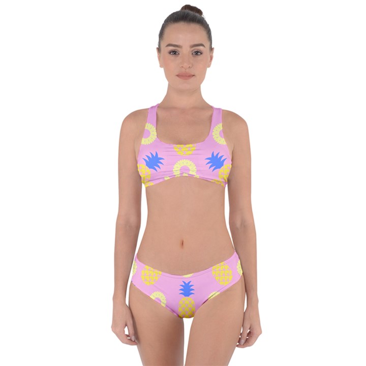 Pop Art Pineapple Seamless Pattern Vector Criss Cross Bikini Set