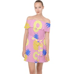 Pop Art Pineapple Seamless Pattern Vector Off Shoulder Chiffon Dress by Sobalvarro