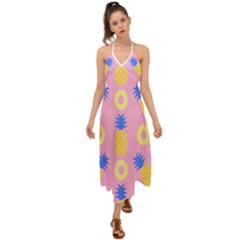 Pop Art Pineapple Seamless Pattern Vector Halter Tie Back Dress  by Sobalvarro