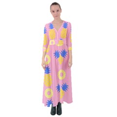 Pop Art Pineapple Seamless Pattern Vector Button Up Maxi Dress by Sobalvarro