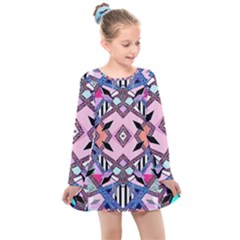 Marble Texture Print Fashion Style Patternbank Vasare Nar Abstract Trend Style Geometric Kids  Long Sleeve Dress by Sobalvarro