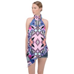 Marble Texture Print Fashion Style Patternbank Vasare Nar Abstract Trend Style Geometric Halter Asymmetric Satin Top