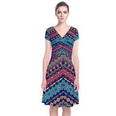 Ethnic  Short Sleeve Front Wrap Dress