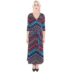 Ethnic  Quarter Sleeve Wrap Maxi Dress