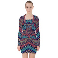 Ethnic  V-neck Bodycon Long Sleeve Dress by Sobalvarro