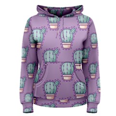 Seamless Pattern Patches Cactus Pots Plants Women s Pullover Hoodie by Vaneshart