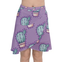 Seamless Pattern Patches Cactus Pots Plants Chiffon Wrap Front Skirt by Vaneshart