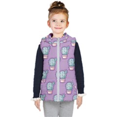 Seamless Pattern Patches Cactus Pots Plants Kids  Hooded Puffer Vest by Vaneshart