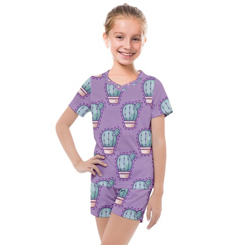 Seamless Pattern Patches Cactus Pots Plants Kids  Mesh Tee And Shorts Set by Vaneshart