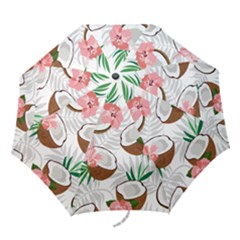 Seamless Pattern Coconut Piece Palm Leaves With Pink Hibiscus Folding Umbrellas