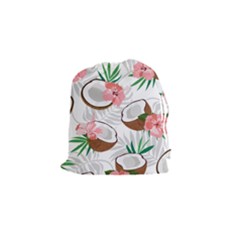 Seamless Pattern Coconut Piece Palm Leaves With Pink Hibiscus Drawstring Pouch (small) by Vaneshart