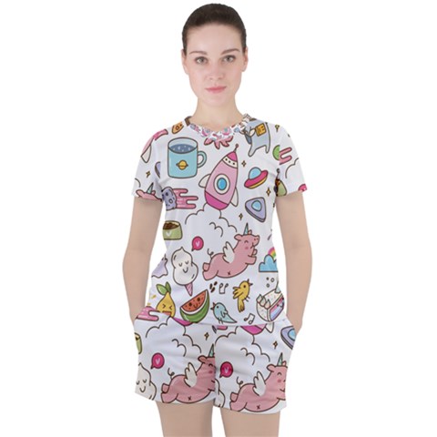 Set Kawaii Doodles Women s Tee And Shorts Set by Vaneshart