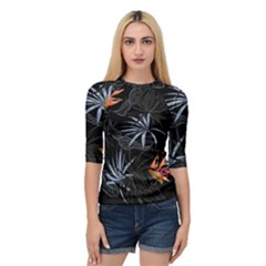 Exotic Flower Leaves Seamless Pattern Quarter Sleeve Raglan Tee