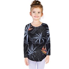 Exotic Flower Leaves Seamless Pattern Kids  Long Sleeve Tee