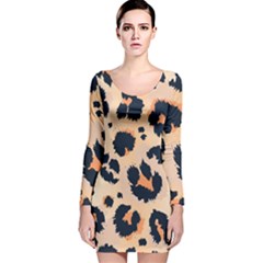 Leopard Pattern Funny Drawing Seamless Pattern Long Sleeve Velvet Bodycon Dress by Vaneshart