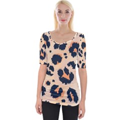 Leopard Pattern Funny Drawing Seamless Pattern Wide Neckline Tee