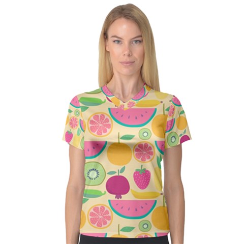 Seamless Pattern With Fruit Vector Illustrations Gift Wrap Design V-neck Sport Mesh Tee by Vaneshart