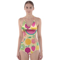 Seamless Pattern With Fruit Vector Illustrations Gift Wrap Design Cut-out One Piece Swimsuit by Vaneshart