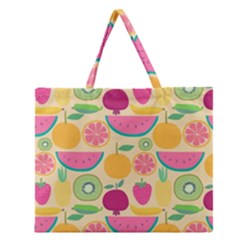 Seamless Pattern With Fruit Vector Illustrations Gift Wrap Design Zipper Large Tote Bag