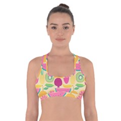 Seamless Pattern With Fruit Vector Illustrations Gift Wrap Design Cross Back Sports Bra