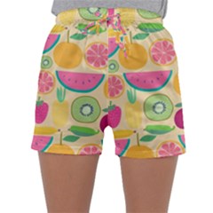 Seamless Pattern With Fruit Vector Illustrations Gift Wrap Design Sleepwear Shorts by Vaneshart