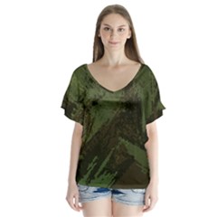 Camouflage Brush Strokes Background V-neck Flutter Sleeve Top