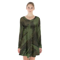 Camouflage Brush Strokes Background Long Sleeve Velvet V-neck Dress