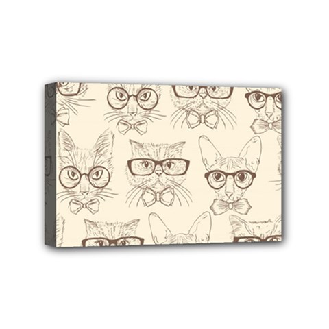 Seamless Pattern Hand Drawn Cats With Hipster Accessories Mini Canvas 6  X 4  (stretched) by Vaneshart