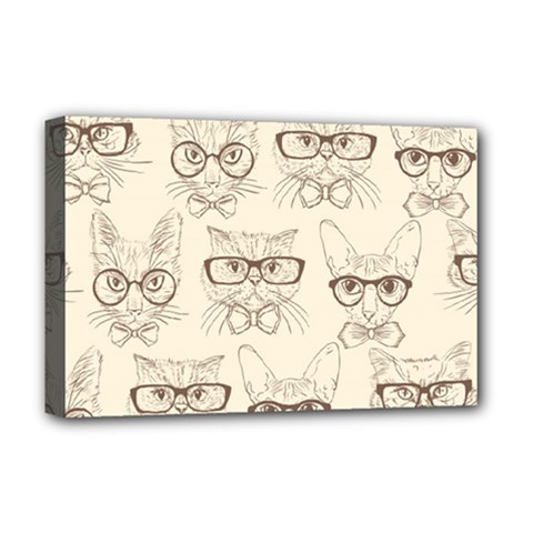 Seamless Pattern Hand Drawn Cats With Hipster Accessories Deluxe Canvas 18  X 12  (stretched) by Vaneshart