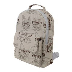 Seamless Pattern Hand Drawn Cats With Hipster Accessories Flap Pocket Backpack (large) by Vaneshart