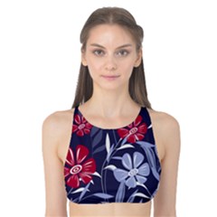 Abstract Seamless Pattern With Colorful Tropical Leaves Flowers Purple Tank Bikini Top