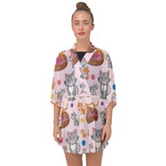 Cat Seamless Pattern Half Sleeve Chiffon Kimono by Vaneshart