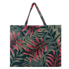 Trending Abstract Seamless Pattern With Colorful Tropical Leaves Plants Green Zipper Large Tote Bag