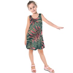 Trending Abstract Seamless Pattern With Colorful Tropical Leaves Plants Green Kids  Sleeveless Dress