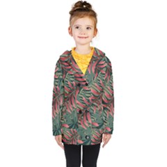Trending Abstract Seamless Pattern With Colorful Tropical Leaves Plants Green Kids  Double Breasted Button Coat