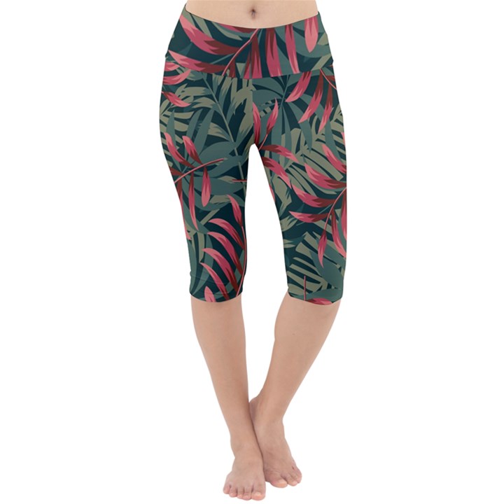 Trending Abstract Seamless Pattern With Colorful Tropical Leaves Plants Green Lightweight Velour Cropped Yoga Leggings