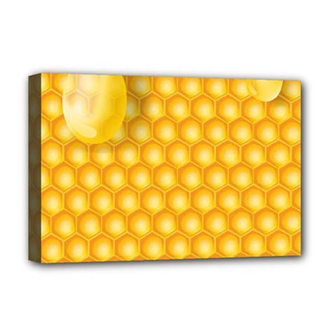 Abstract Honeycomb Background With Realistic Transparent Honey Drop Deluxe Canvas 18  X 12  (stretched)