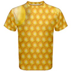 Abstract Honeycomb Background With Realistic Transparent Honey Drop Men s Cotton Tee by Vaneshart