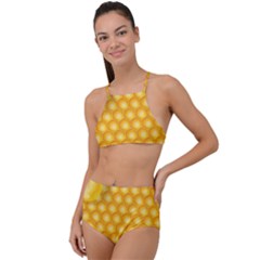 Abstract Honeycomb Background With Realistic Transparent Honey Drop High Waist Tankini Set by Vaneshart