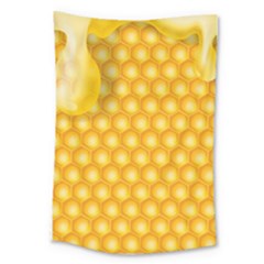 Abstract Honeycomb Background With Realistic Transparent Honey Drop Large Tapestry by Vaneshart