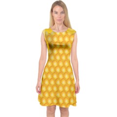 Abstract Honeycomb Background With Realistic Transparent Honey Drop Capsleeve Midi Dress by Vaneshart