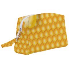 Abstract Honeycomb Background With Realistic Transparent Honey Drop Wristlet Pouch Bag (large) by Vaneshart