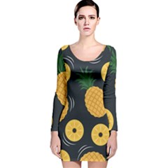 Seamless Pattern Pineapple Pattern Long Sleeve Velvet Bodycon Dress