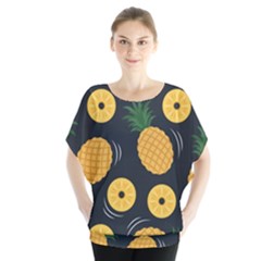 Seamless Pattern Pineapple Pattern Batwing Chiffon Blouse