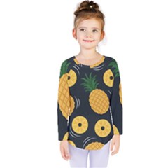 Seamless Pattern Pineapple Pattern Kids  Long Sleeve Tee