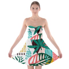Abstract Seamless Pattern With Tropical Leaves Strapless Bra Top Dress by Vaneshart
