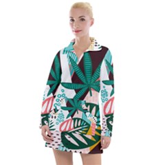 Abstract Seamless Pattern With Tropical Leaves Women s Long Sleeve Casual Dress