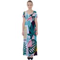 Abstract Seamless Pattern With Tropical Leaves High Waist Short Sleeve Maxi Dress View1